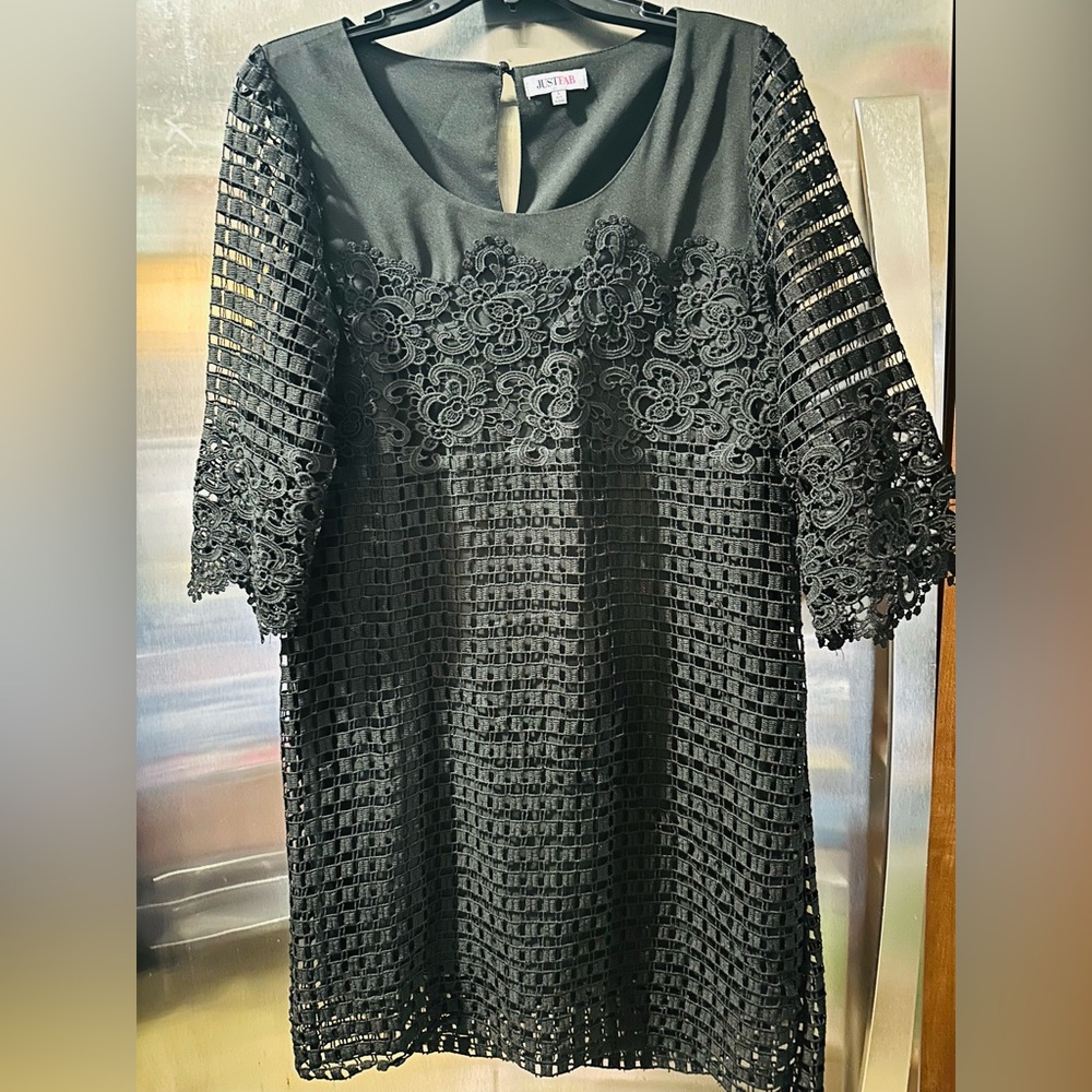 JustFab Elegant Black Crochet Midi Dress